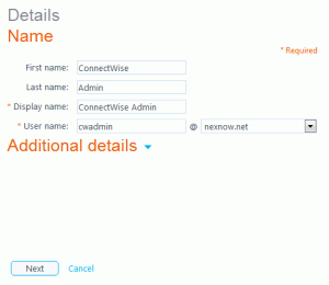 Office 365 CWadmin Account - Details