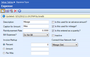 ConnectWise - Creating a mileage expense type