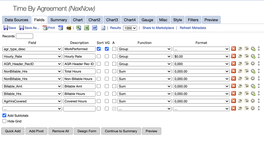 Report Writer Fields tab