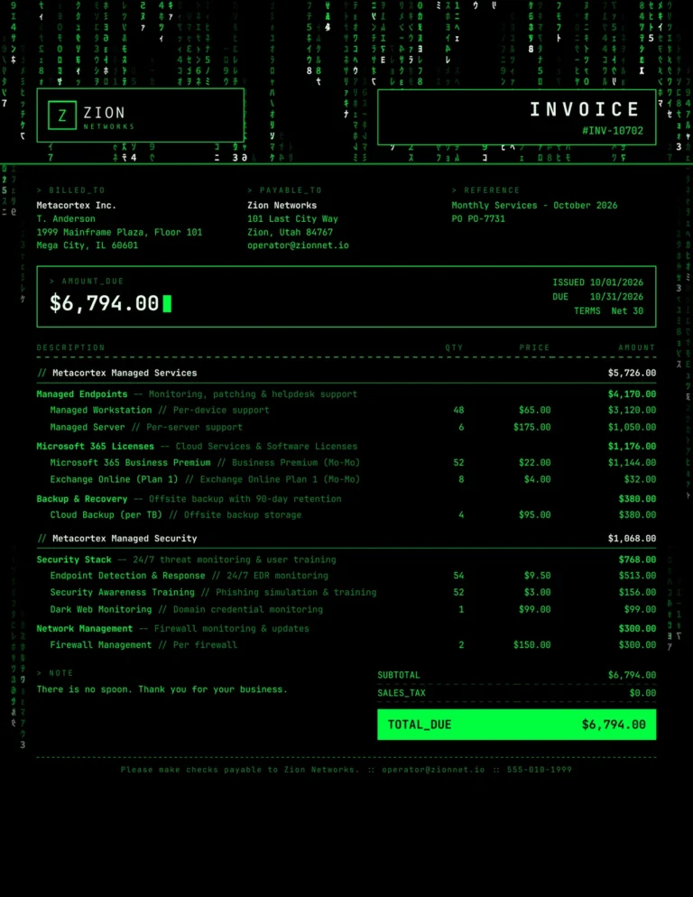 Just-for-fun green on black invoice template