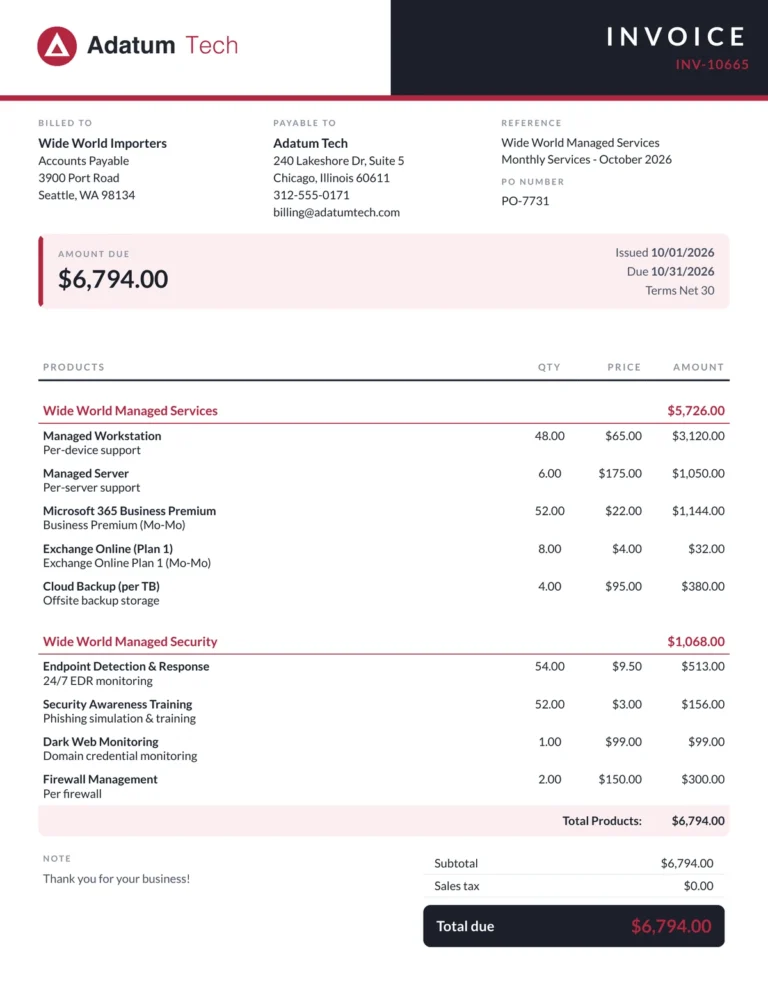 Modern ConnectWise invoice template with logo tile