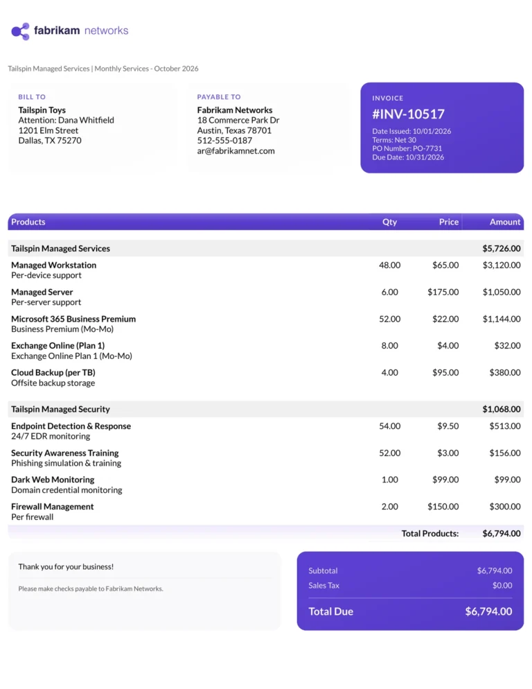 Rounded ConnectWise invoice template